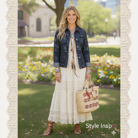 Floral Patterned Denim Jacket - Picture 1 of 8